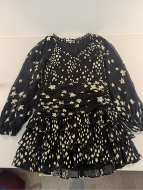 LoveShackFancy Black Dress with Gold Metallic Accents